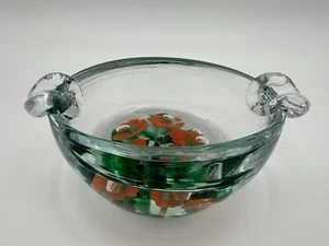 Vintage St. Clair Art Glass Trinket Dish Ashtray w Orange Trumpet Flowers - Picture 1 of 9