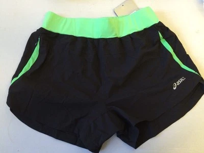 Asics Womens Woven Shorts Running Gym Shorts Black & Green UK XS - Image 1 of 4
