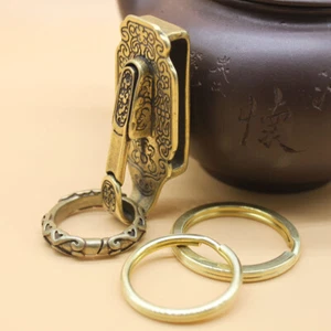 Solid Brass Pattern Keychains Belt Clip Bag Hook Car Keyrings Key Holder EDC - Picture 1 of 3