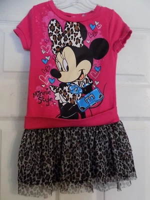Girls Disney Minnie Mouse Short Sleeve Dress Size 6-6X Minnie Style Animal Print - Image 1 of 4