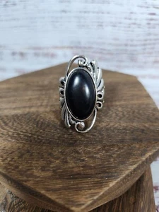 Vintage Ring Style Silver & Black Onyx Adjustable With Ornate Filigree Design - Picture 1 of 8