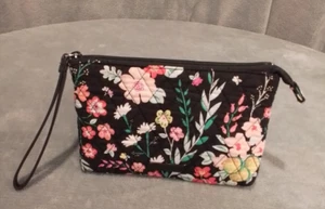 Vera Bradley Women's Black Pink Floral Quilted Tangerine Twist Trimmed Wristlet - Picture 1 of 11