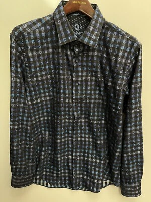 Bugatchi Uomo Shaped Fit Blue Geometric Mens Shirt Size Large - Image 1 of 4
