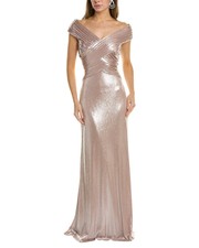 Tadashi Shoji Pleated Bodice Gown Women's Metallic Xl