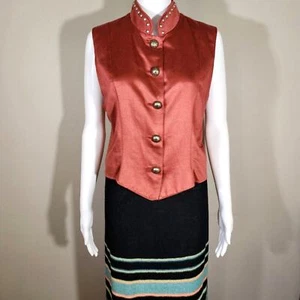 VTG NEW FRONTIER Studded Collar cotton blend Button Down Vest rodeo western L - Picture 1 of 13