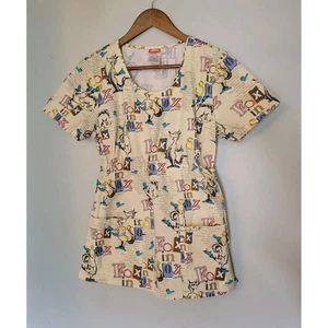 Dr Seuess Womens VNeck Scrub Top Size SMALL Pockets Fox In Socks - Cherokee  - Picture 1 of 9
