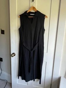JW Anderson x Uniqlo size MEDIUM BLACK SEERSUCKER COTTON BELTED SLEEVELESS DRESS - Picture 1 of 7