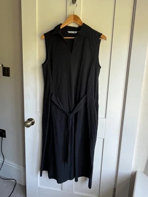 JW Anderson x Uniqlo size MEDIUM BLACK SEERSUCKER COTTON BELTED SLEEVELESS DRESS - Image 1 of 4