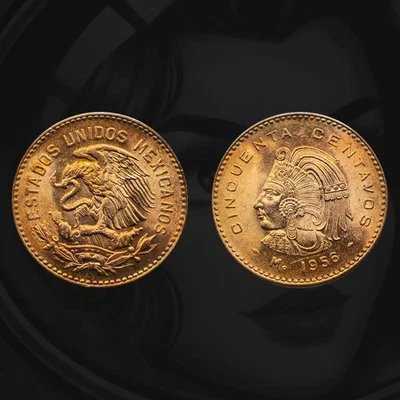 ​🇲🇽 1956 Mexico 50 Centavos Coin, Cuauhtemoc bust, National arms, KM# 450 - Image 1 of 4