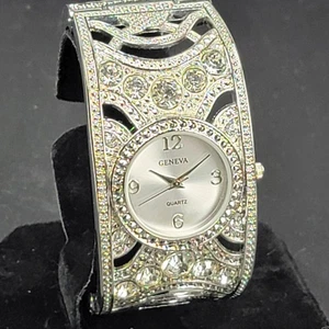 Reloj Geneva Brazalete Brazalete Mujer Cuarzo Tono Plata Cristal Pulsera Japón Movt - Imagen 1 de 12
