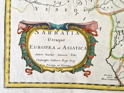 Mapa Sanson 1654 RUSIA UCRANIA POLONIA Sarmatia Asiatica Color Original Antiguo Foto 1 de 4