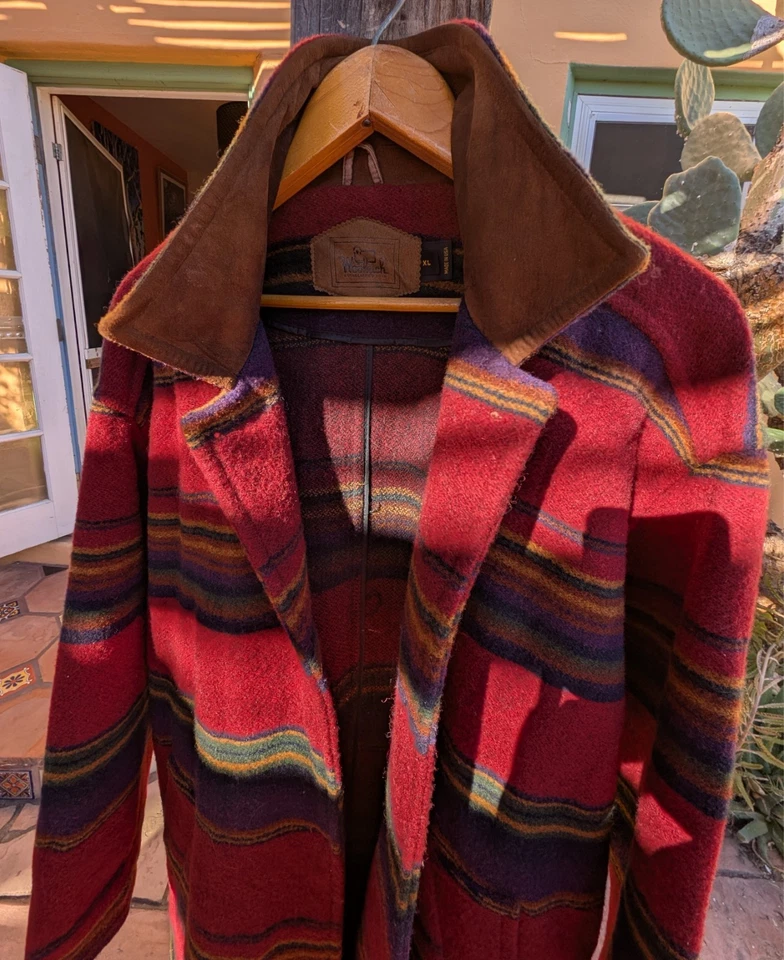 ABRIGO MANTA VINTAGE 1970 LANA WOOLRICH RAYAS LARGAS SUROESTE TALLA XL Foto 1 de 4