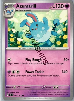 🎀🐰 Azumarill 065/162 - Temporal Forces Pokémon TCG Card - SV05 Regular 🌊💙 - Image 1 of 2