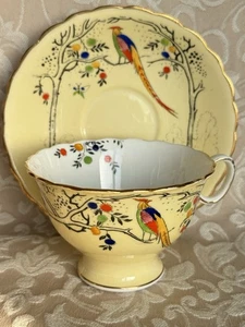 Atlas China Stoke on Trent Grimwade Yellow / Birds Of Paradise Cup And Saucer - Bild 1 von 21