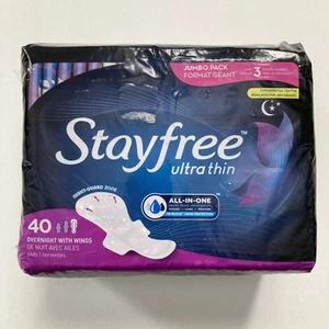 (1) Stayfree Ultra Thin Overnight Pads with Wings, 40 pads - Picture 1 of 6