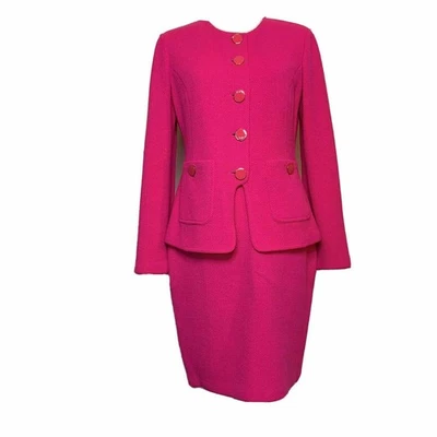 Винтажный стиль St John черный ярлык Santana 2шт ярко розовый костюм куртка 10 и юбка 6 - Изображение 1 из 4