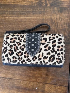 Trinity Ranch Leopard Hair Calf Leather Studded Wallet Wristlet, Western Cowgirl - Picture 1 of 12