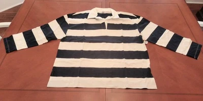Old Navy Polo Shirt Adult Large Navy/White Stripe Long Sleeve Cotton Rugby L NEW - Image 1 of 2