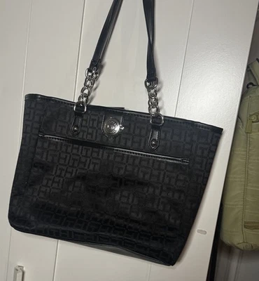 Tommy Hilfiger Bolso de Mano Mujer Negro Nylon Imitación Cuero Borde Bolso de Mano Foto 1 de 4