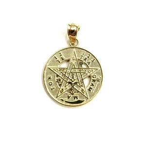 14k yellow Gold 0.73" Round Tetragrammaton Protection Pendant Fine jewelry 2.2g - Picture 1 of 12