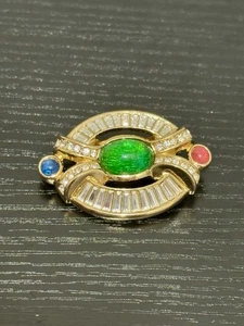 Christian Dior Vintage Gold Tone Cabochon Gripoix Glass Pave Crystals Pin Brooch - Picture 1 of 13