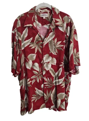 Camisa hawaiana Campia Moda XXL 2XL para hombre Aloha rojo borgoña hojas de palma rayón Foto 1 de 4