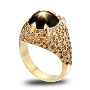 18K Gelbgold plattiert ovaler schwarzer Stein Ringe Damen Hochzeit Party Ring Gr. 6-10 - Bild 1 von 5