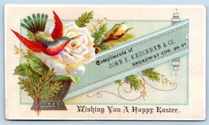 TARJETA COMERCIAL VICTORIANA DE SALUDO DE PASCUA JOHN E KAUGHRAN CO BROADWAY NUEVA YORK DE 1880 - Imagen 1 de 2