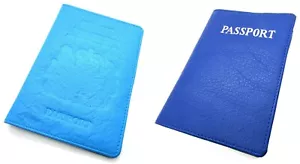 Nuevo Porta documentos pasaporte de cuero azul genuino súper suave identificación de vacaciones de viaje - Imagen 1 de 36