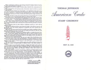#1141 Programma Cerimonia Primo Giorno 4c Credo Thomas Jefferson - Foto 1 di 1