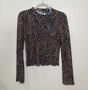 Vero Moda Neu mit Etikett Wilhelmina Plisse Top Schokolade Torte Streifen Plissee Damen Small - Bild 1 von 10