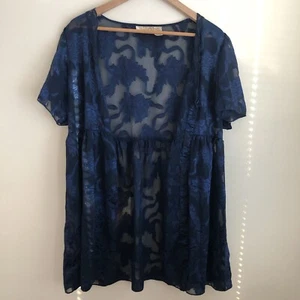 VTG Gold Label Sz M/L Victorias Secret Flocked Blue Kimono Lingerie - Picture 1 of 6