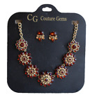 Cg Couture Gems Rhinestone Necklace & Earring Set Ga-5782 Brown Clear New