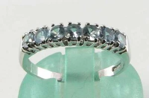 CLASSIC 9K 9CT WHITE GOLD AQUAMARINE ETERNITY BAND ART DECO INS RING FREE RESIZE - Picture 1 of 5