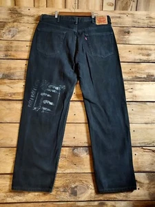Levi's Jeans Mens 40x32 550 Vintage 90s Black Rare Print On Leg - Picture 1 of 16