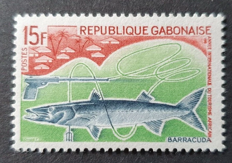 1969 REP GABONAISE GABON FRANCE FISH BARRACUDA 15F VF MNH - Image 1 of 1