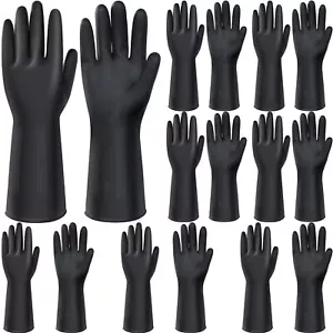 8 Pairs Chemical Resistant Latex Gloves Heavy Duty Black Rubber Gloves Cleaning - Picture 1 of 7