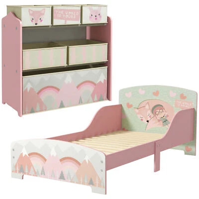 ZONEKIZ Cute Animal Design Kids Bedroom Furniture Set for Ages 3-6 Years, Pink - Image 1 of 4