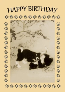 JAPANESE AKITA DOG CUTE PUPS AT PLAY BIRTHDAY GREETINGS NOTE CARD - Picture 1 of 1