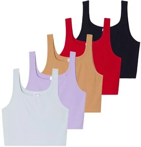5 Pack Womens Square Neck Cute Crop Tank Top for Women Crop Tops Trendy Ladie... - Picture 1 of 6