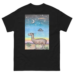 Llama and UFO Sunset Original Art Unisex classic tee - Picture 1 of 7