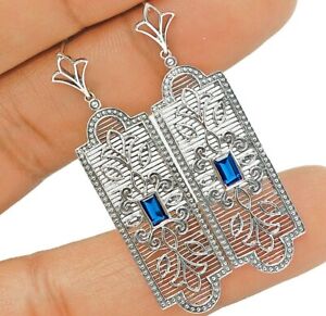 Sapphire 925 Solid Sterling Silver Victorian Style Earrings Jewelry VE9
