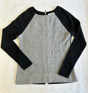 Ply Cashmere Sweater Color Block Gray/Black Zip Back Crew Neck Long Sleeve M - Picture 1 of 5