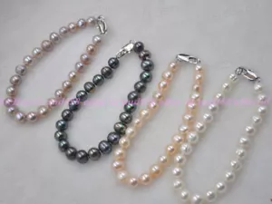 Genuine Natural 7-8mm Black White Pink Purple Freshwater Cultured Pearl Bracelet