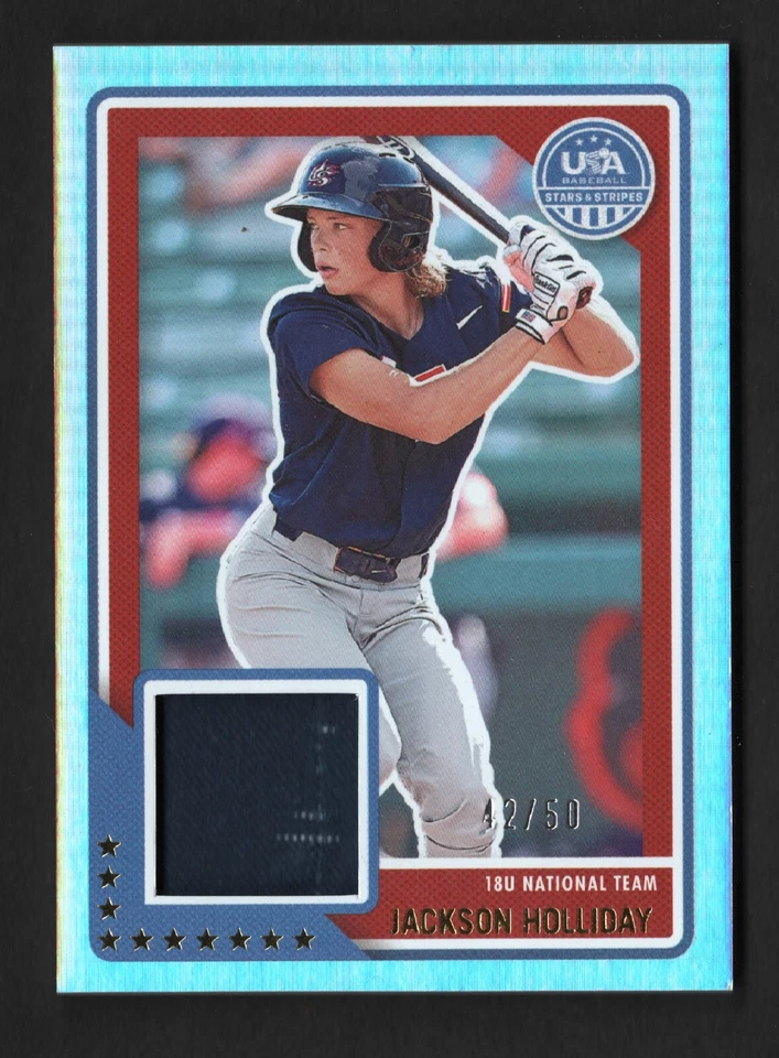 2023 Panini Stars & Stripes Jackson Holliday /50 Team USA Game Used Jersey Relic - Image 1 of 2