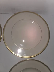 Pre Owned Set 4 Syracuse MONTICELLO Old Ivory Gold Band Dinner Plates - Picture 1 of 9
