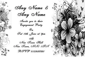 Black White Flowers Butterfly Engagement Party Personalised Invitations - Picture 1 of 1