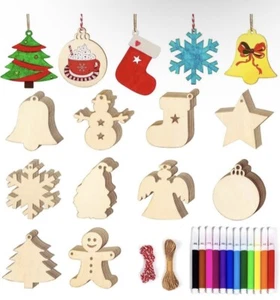 70PCS Wooden Christmas Ornaments, Unfinished Predrilled Wood Slices - Picture 1 of 6
