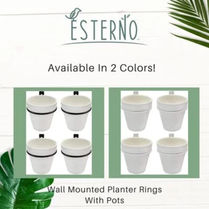 Wall Mounted Planter Rings w/ White Clay Pots 8pc Set; Black or White Rings - Picture 1 of 23