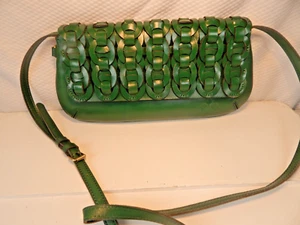 Patricia Nash Baku Green Leather Crossbody Bag Clutch Purse Handbag Chainlink - Picture 1 of 18